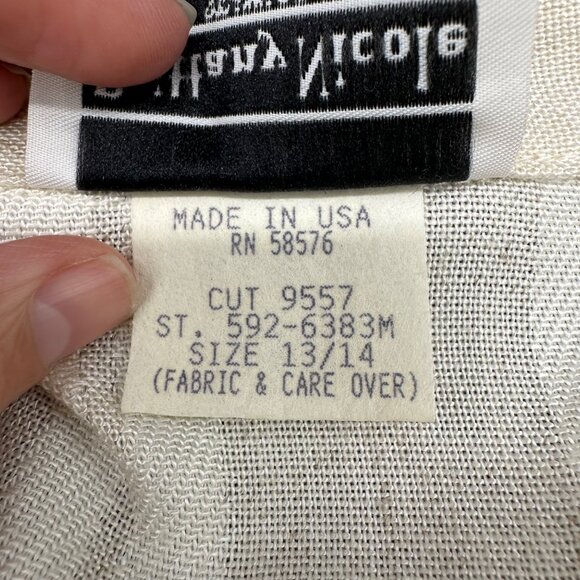 Vintage Cream Beige Dress Button Down Striped 1980s Brittany Nicole USA 13/14 - Picture 5 of 9